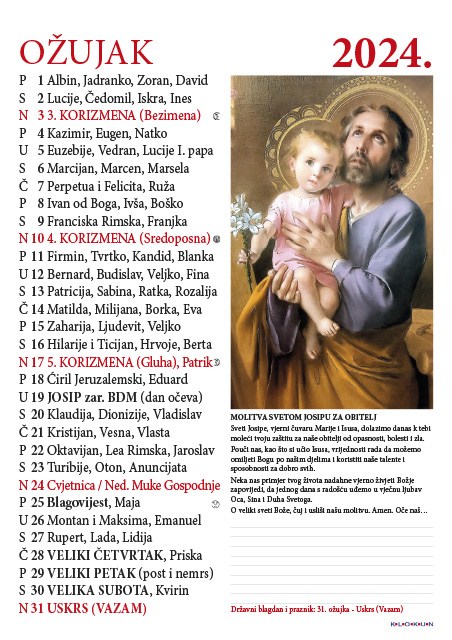 Hrvatski katolički kalendar za 2024. godinu